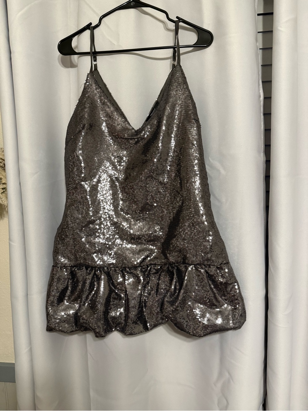 Forever 21 Silver Sequin Ruffle-Hem Bubble Dress